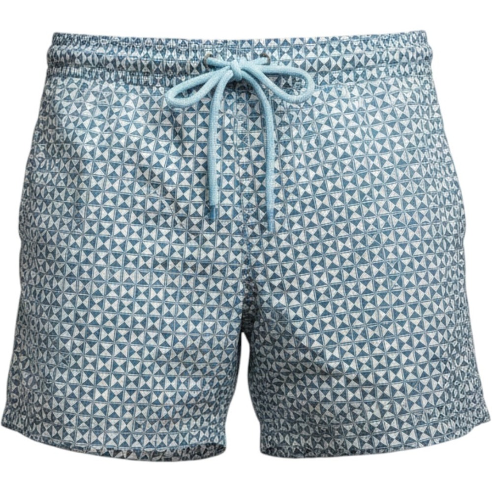 J. Crew Swim Trunks Mens L Blue White‎ Geometric Pattern Drawstring Shorts